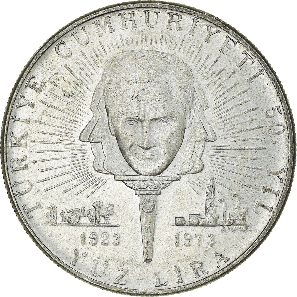 Moneta, Turcja, 100 Lira, 1973, MS(63), Srebro, KM:903