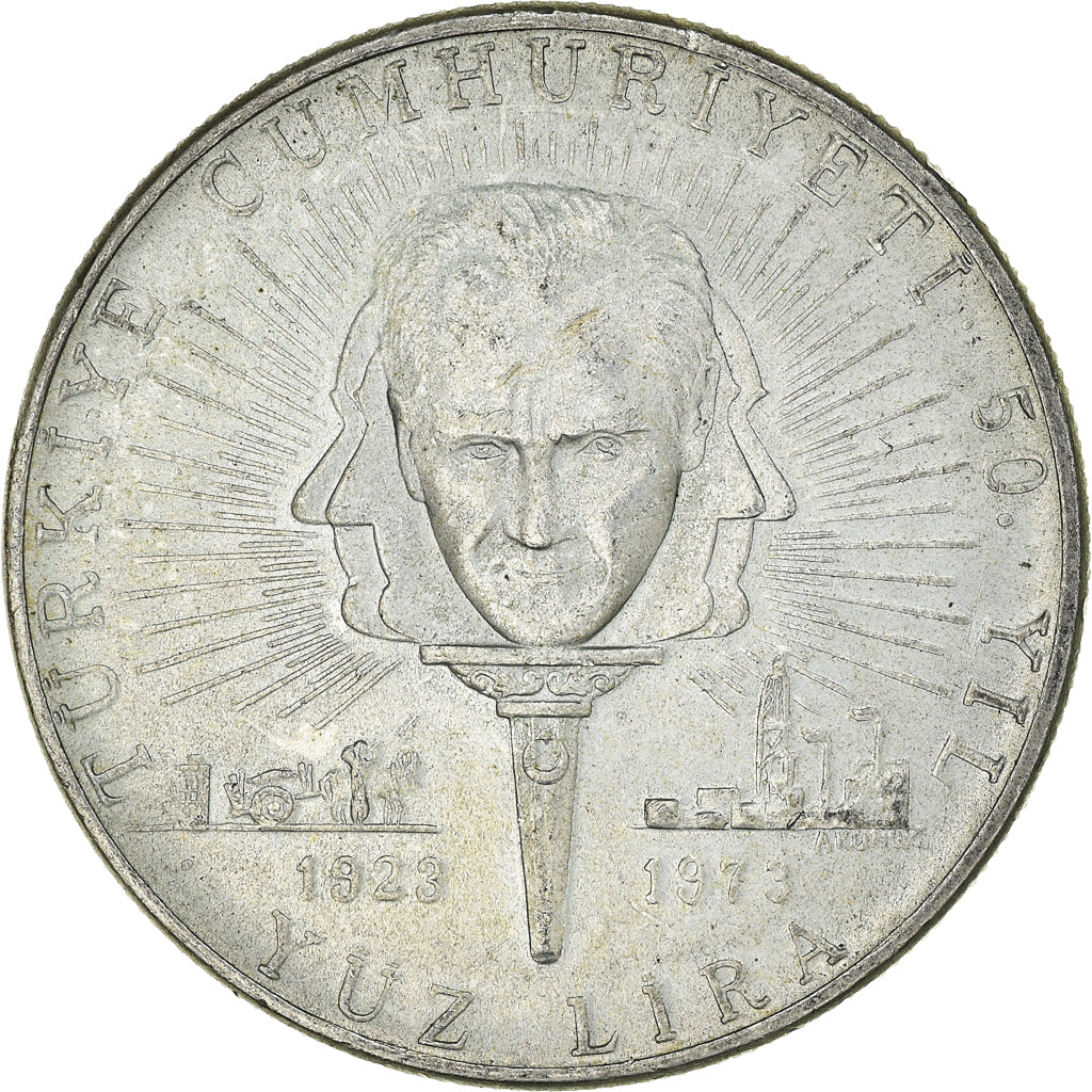 Moneta, Turcja, 100 Lira, 1973, MS(63), Srebro, KM:903