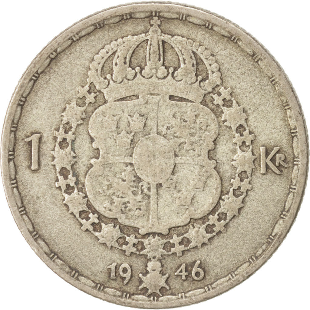 Coin, Sweden, Gustaf V, Krona, 1946, VF(30-35), Silver, KM:814