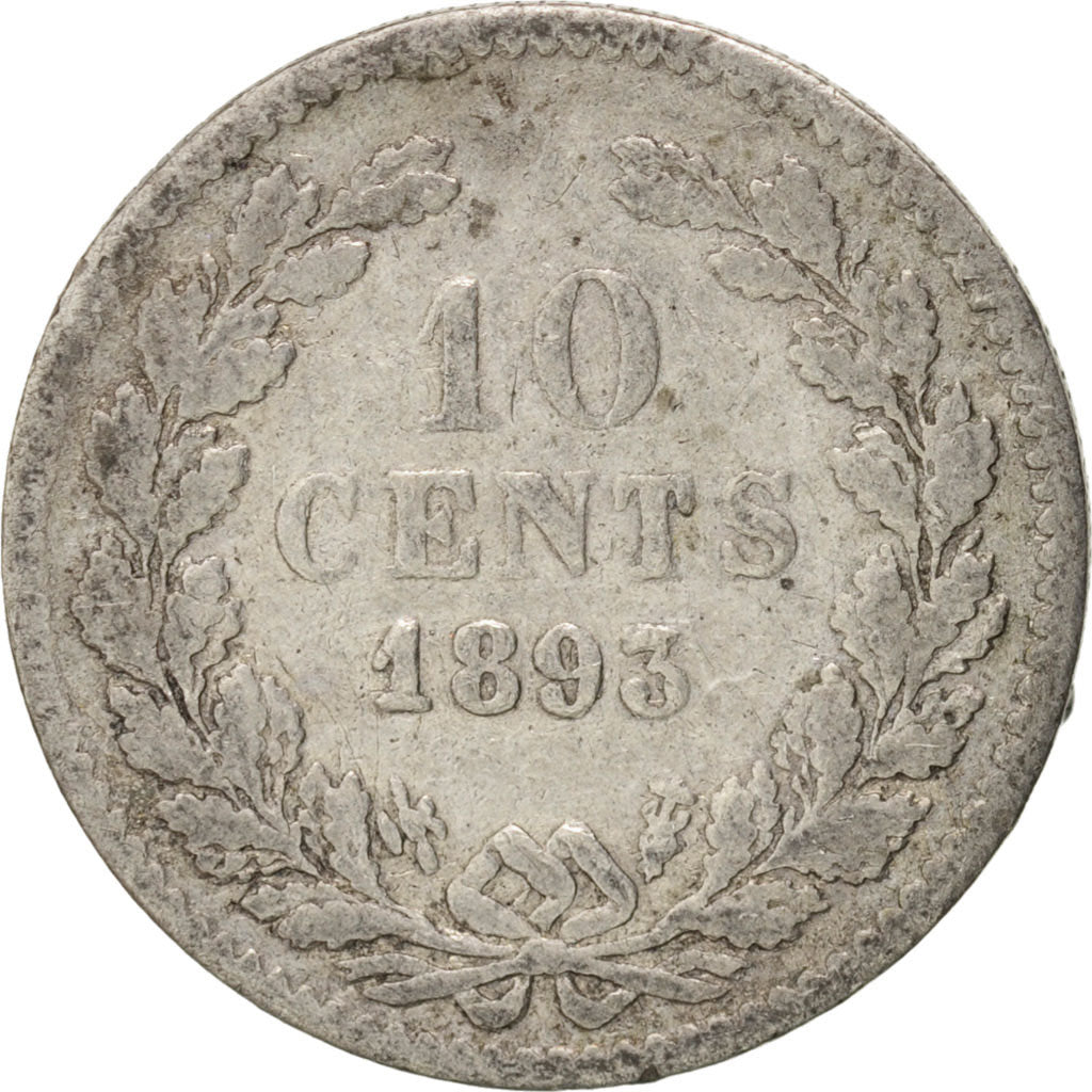 Coin, Netherlands, Wilhelmina I, 10 Cents, 1893, VF(20-25), Silver, KM:116