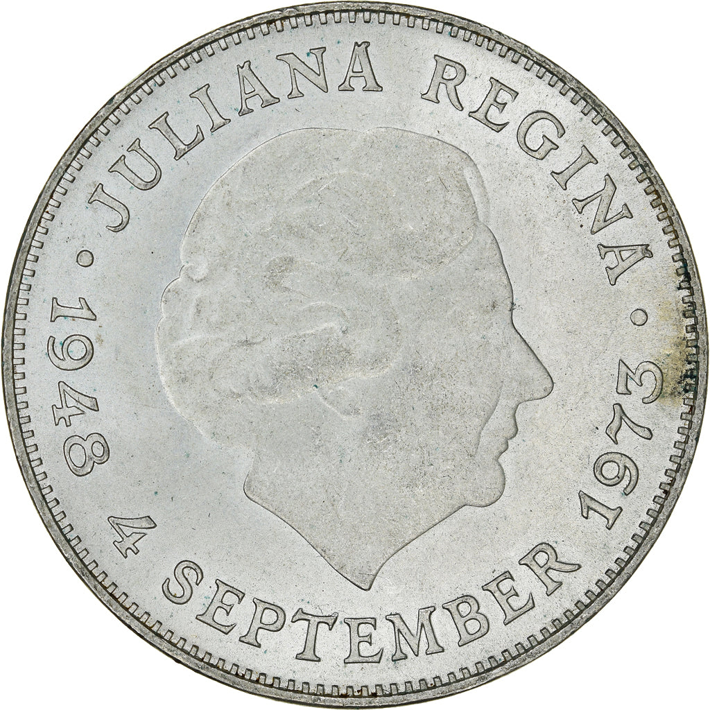 Netherlands, Juliana, 10 Gulden, 1973, MS(60-62), Silver, KM:196