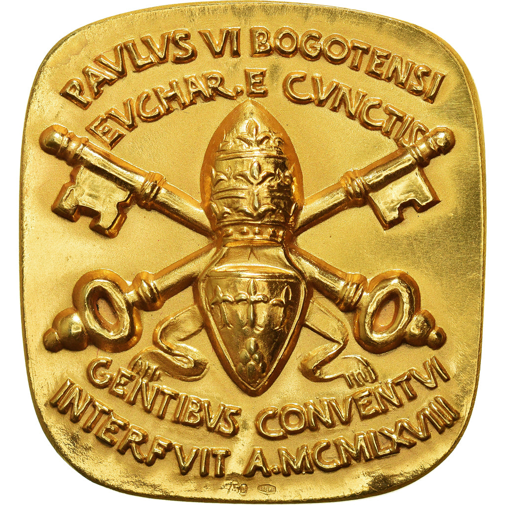 Vaticano, medaglia, Paul VI, Eucharistic congress in Bogota, 1968, Oro, FDC