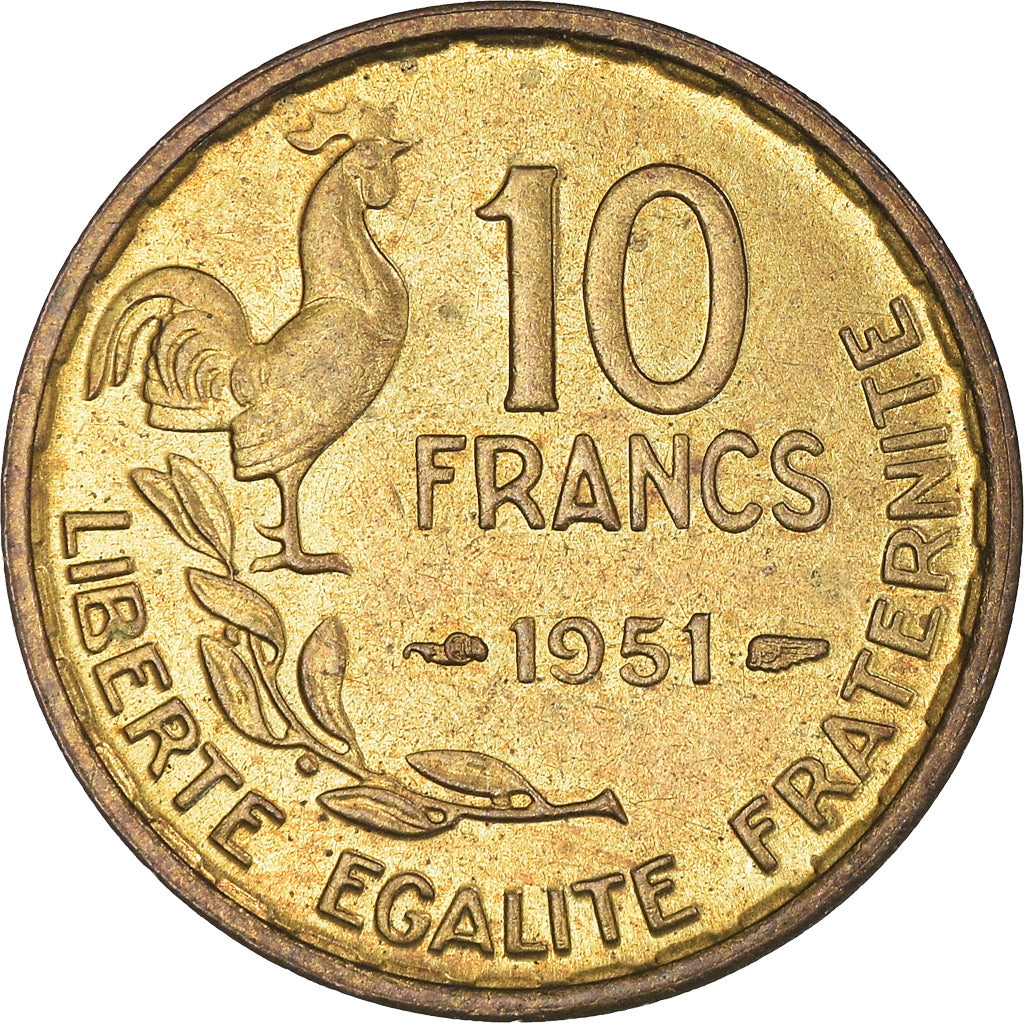 Münze, Frankreich, Guiraud, 10 Francs, 1951, Paris, VZ+, Aluminum-Bronze