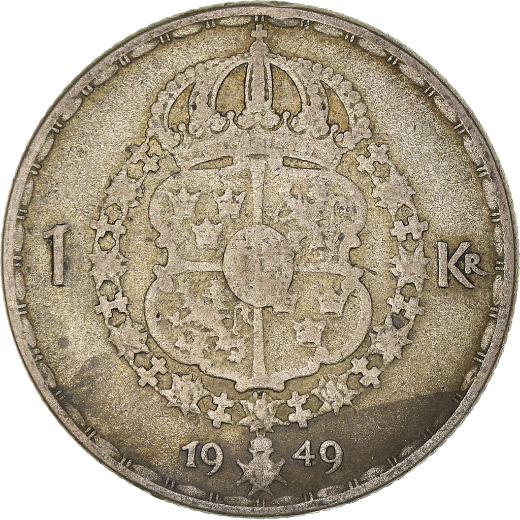 Coin, Sweden, Gustaf V, Krona, 1949, VF(30-35), Silver, KM:814