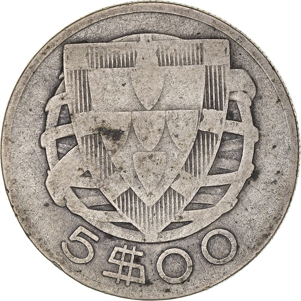 Moneta, Portogallo, 5 Escudos, 1933, MB, Argento, KM:581