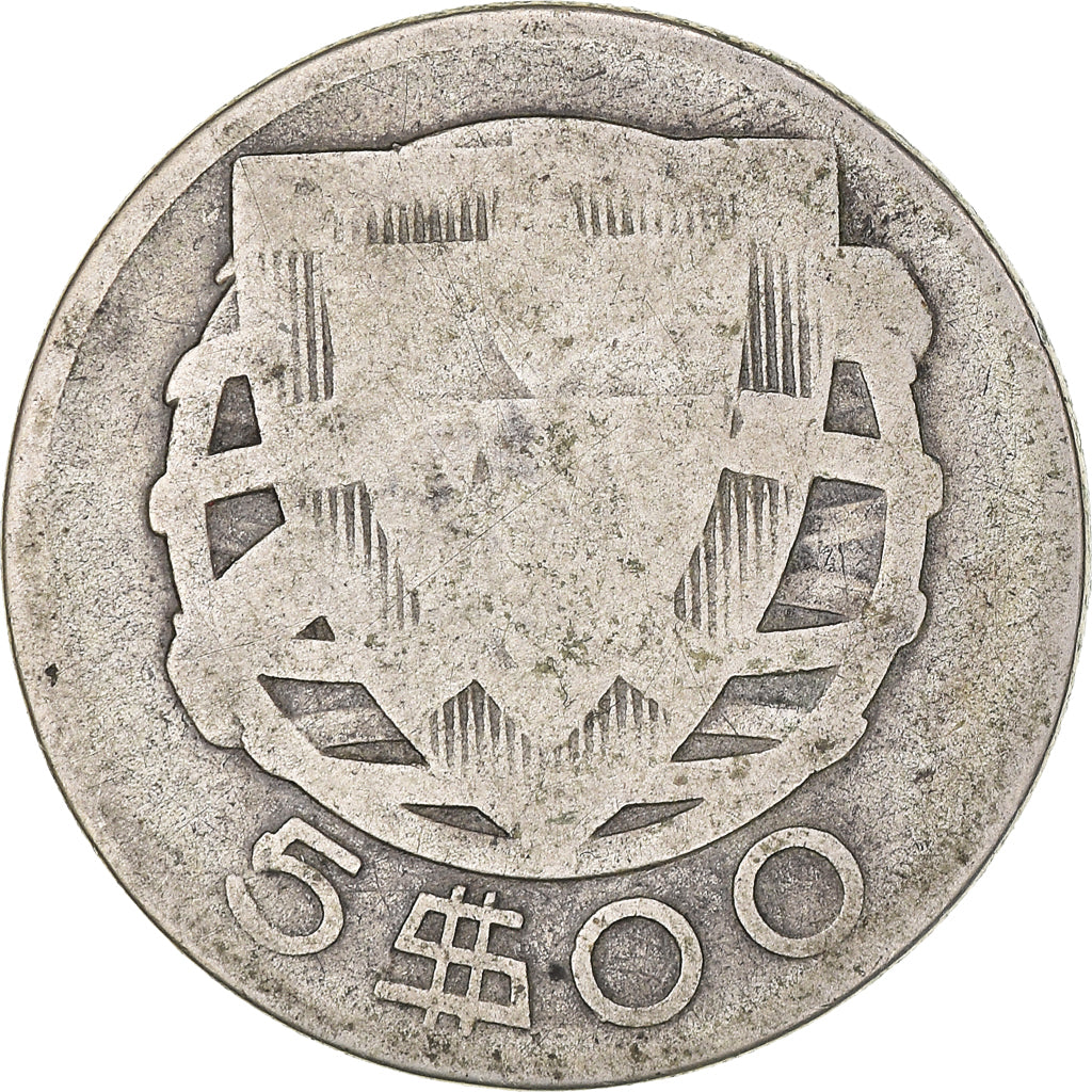 Moneda, Portugal, 5 Escudos, 1933, BC+, Plata, KM:581