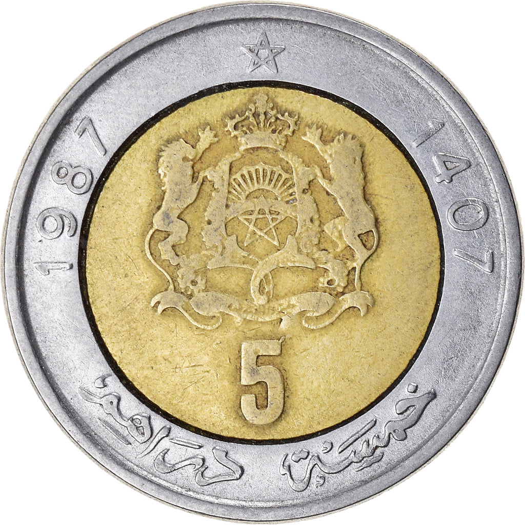 Moneta, Marocco, 5 Dirhams, 1987