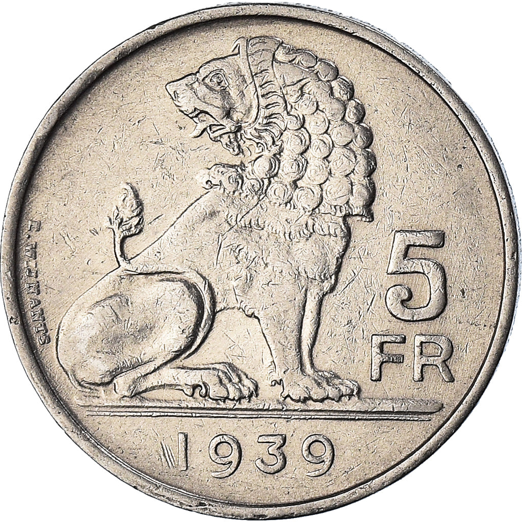 Münze, Belgien, 5 Francs, 5 Frank, 1939