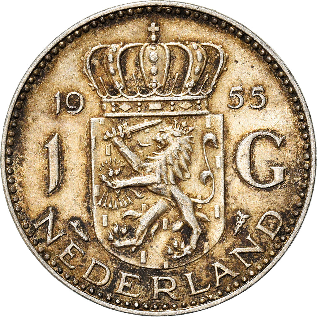 Coin, Netherlands, Juliana, Gulden, 1955, EF(40-45), Silver, KM:184