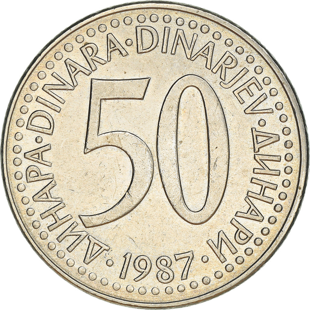 Moneta, Jugosławia, 50 Dinara, 1987, EF(40-45), Miedź-Nikiel-Cynk, KM:113