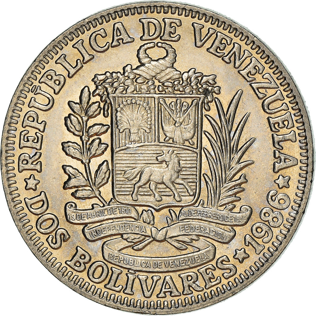 Monnaie, Venezuela, 2 Bolivares, 1986, SPL, Nickel, KM:43