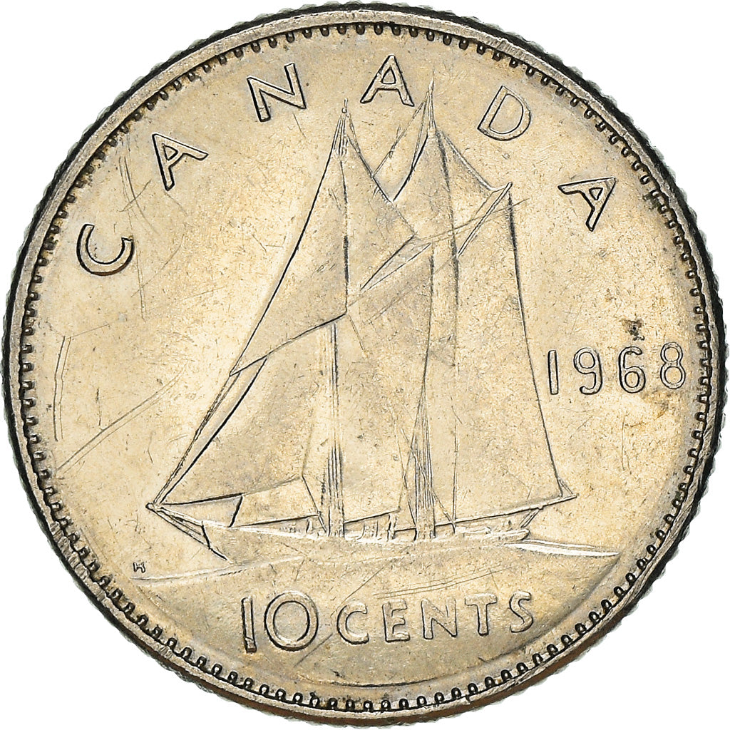 Moeda, Canadá, Elizabeth II, 10 Cents, 1968, Royal Canadian Mint, Ottawa