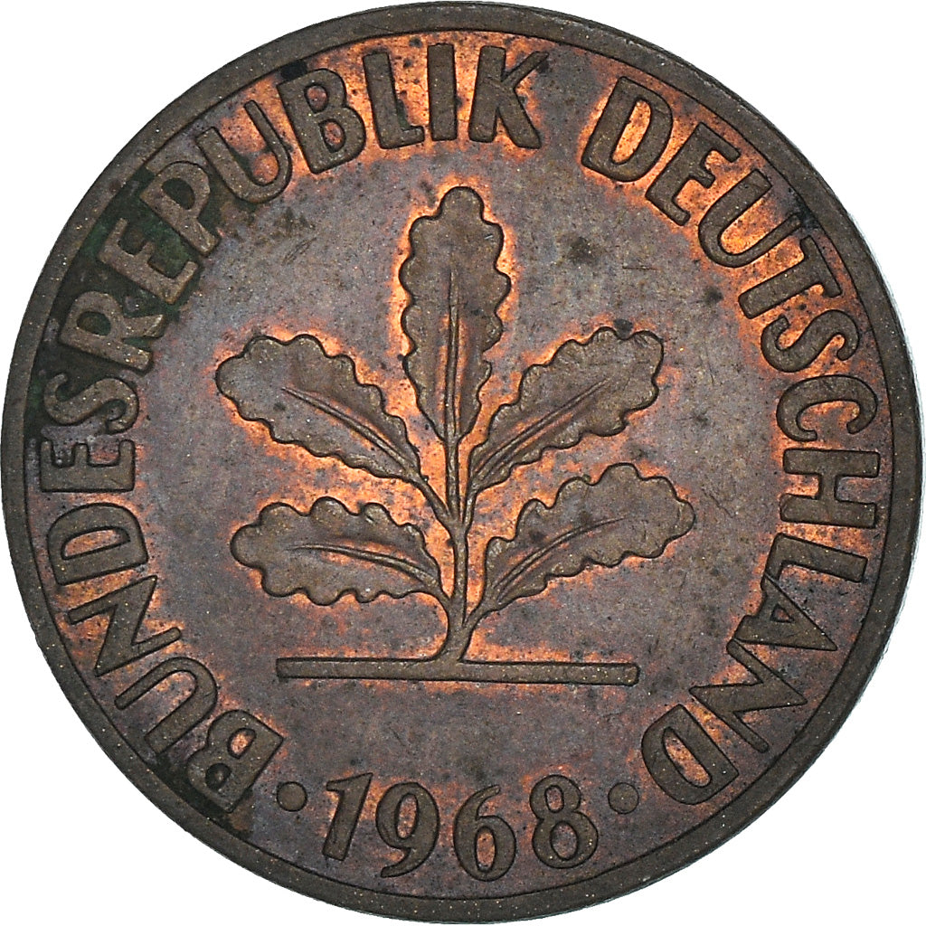 Coin, GERMANY - FEDERAL REPUBLIC, 2 Pfennig, 1968, Hambourg, EF(40-45), Copper