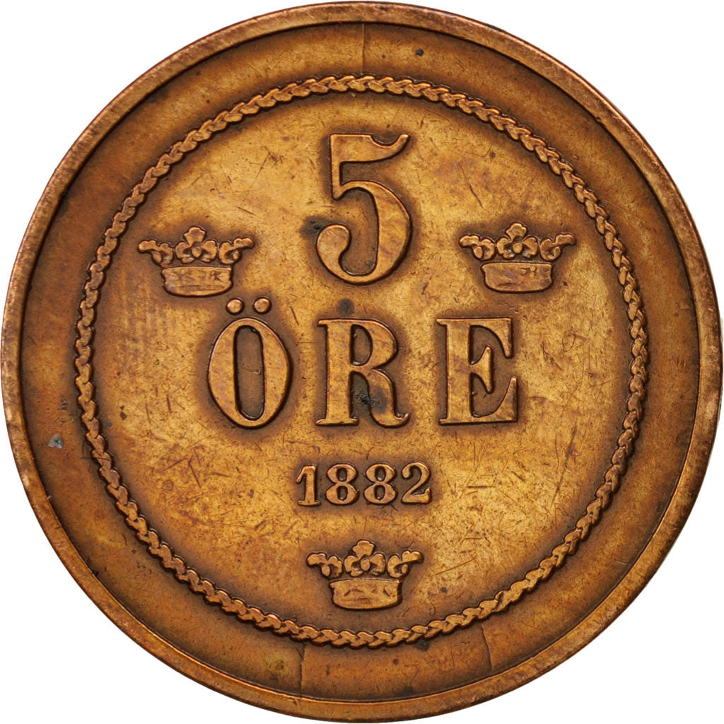 Coin, Sweden, Oscar II, 5 Öre, 1882, EF(40-45), Bronze, KM:736