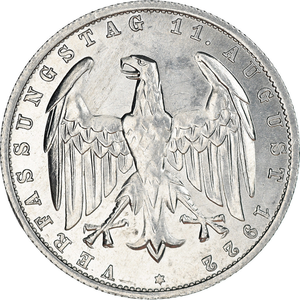 Moneta, NIEMCY, REP. WEIMARSKA, 3 Mark, 1922, Berlin, AU(55-58), Aluminium