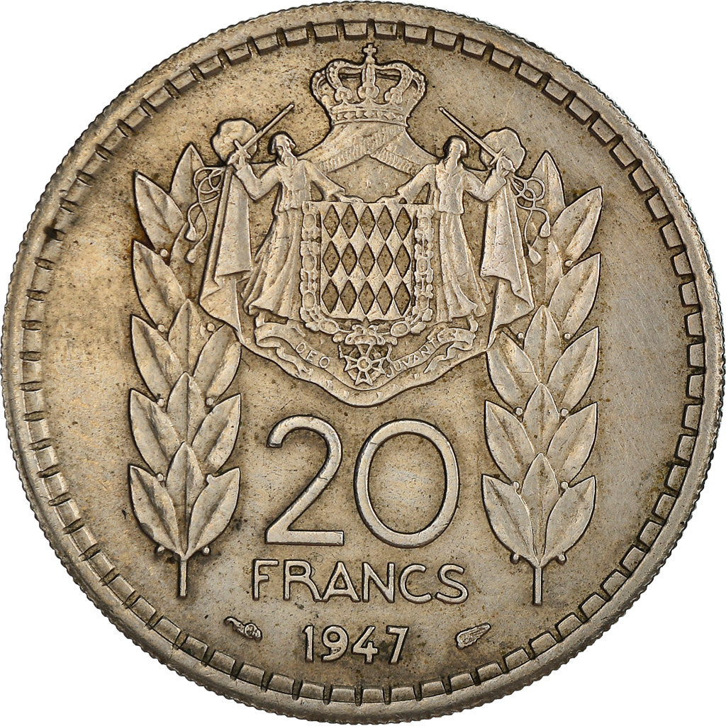 Coin, Monaco, Louis II, 20 Francs, Vingt, 1947, EF(40-45), Copper-nickel