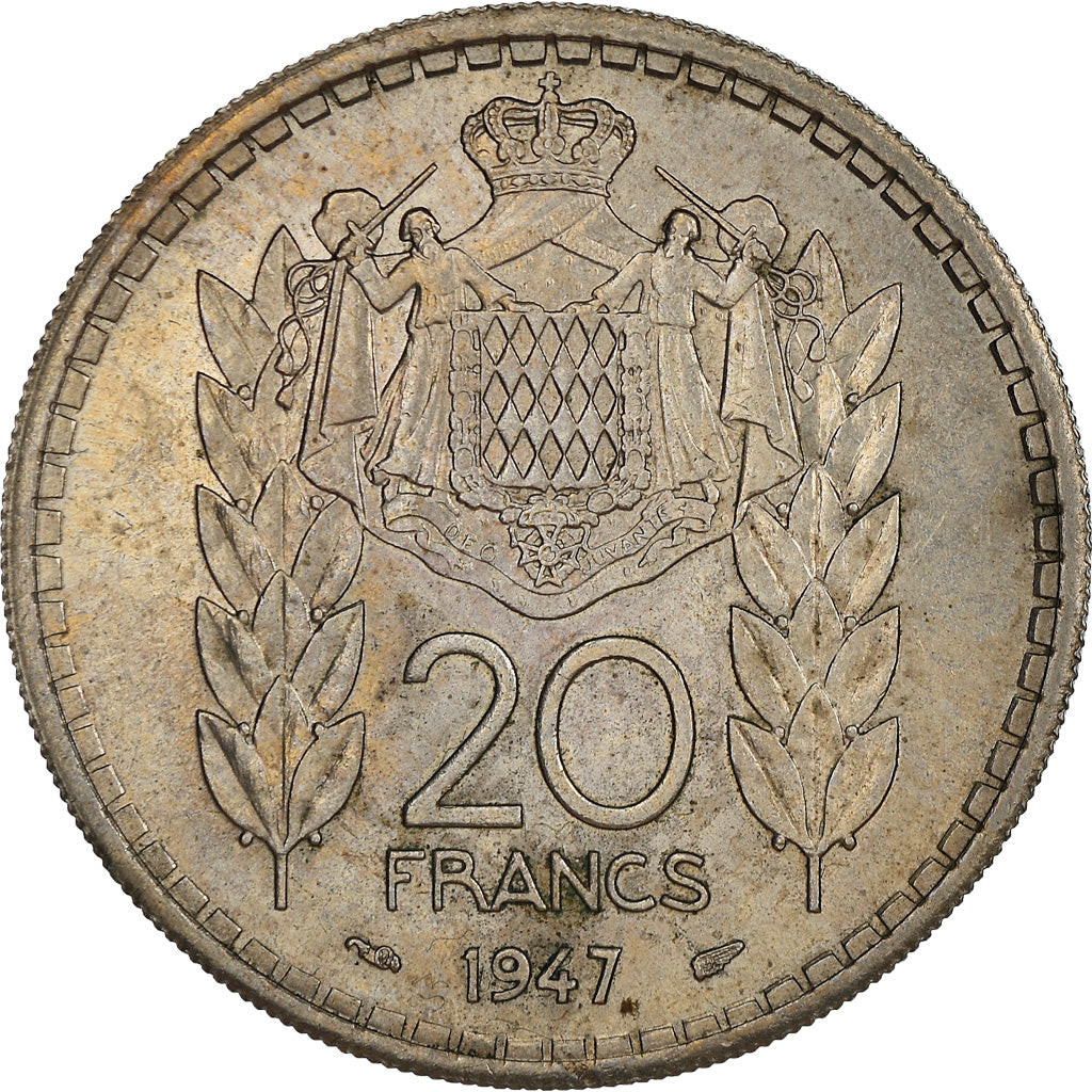 Coin, Monaco, Louis II, 20 Francs, Vingt, 1947, EF(40-45), Copper-nickel