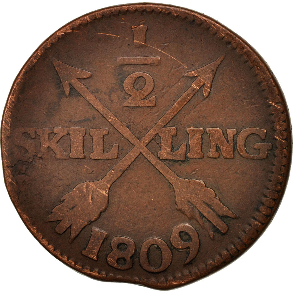 Coin, Sweden, Gustaf IV Adolf, 1/2 Skilling, 1809, VF(30-35), Copper, KM:565