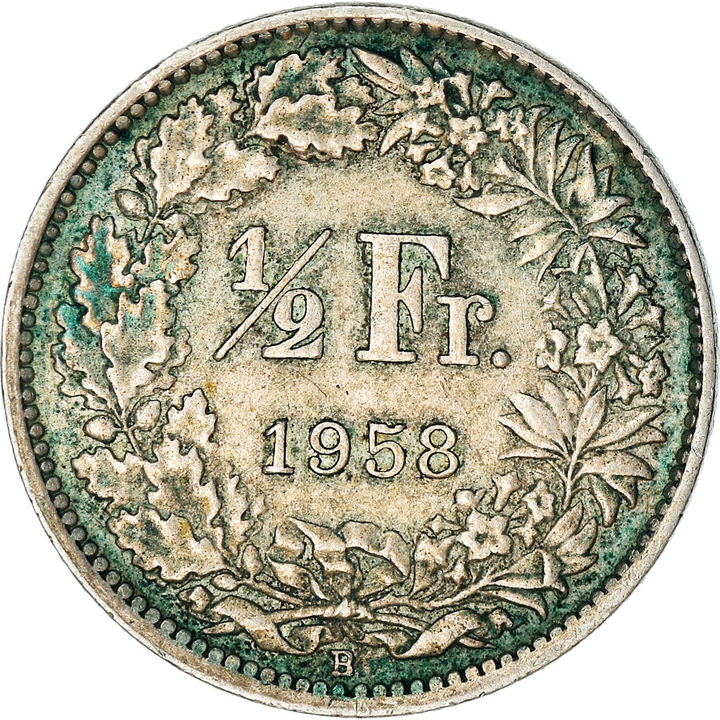 Coin, Switzerland, 1/2 Franc, 1958, Bern, EF(40-45), Silver, KM:23