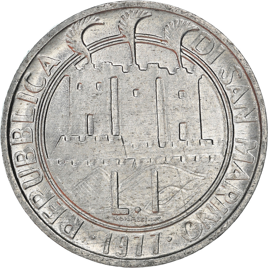 Munten, San Marino, Lira, 1977, ZF, Aluminium, KM:63
