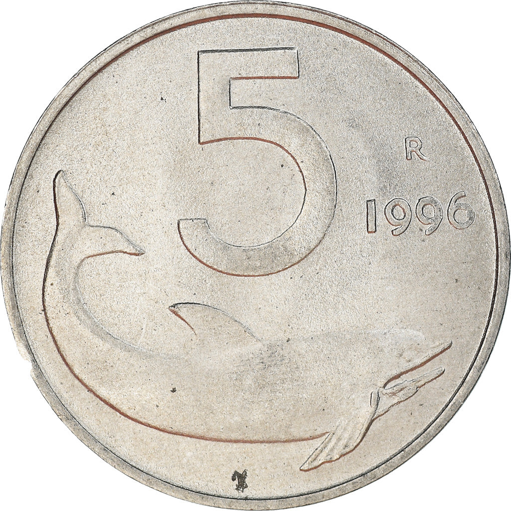 Moneta, Włochy, 5 Lire, 1996, Rome, AU(50-53), Aluminium, KM:92