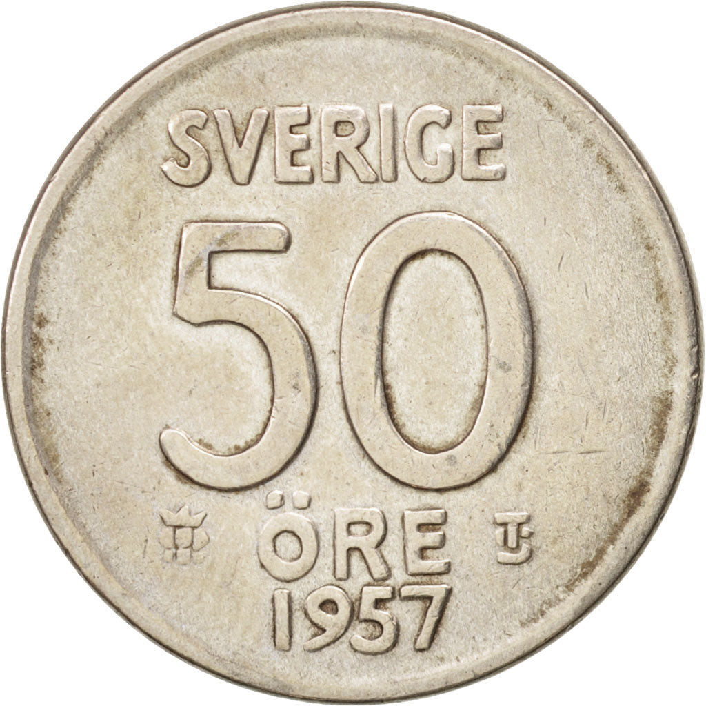 Coin, Sweden, Gustaf VI, 50 Öre, 1957, AU(55-58), Silver, KM:825
