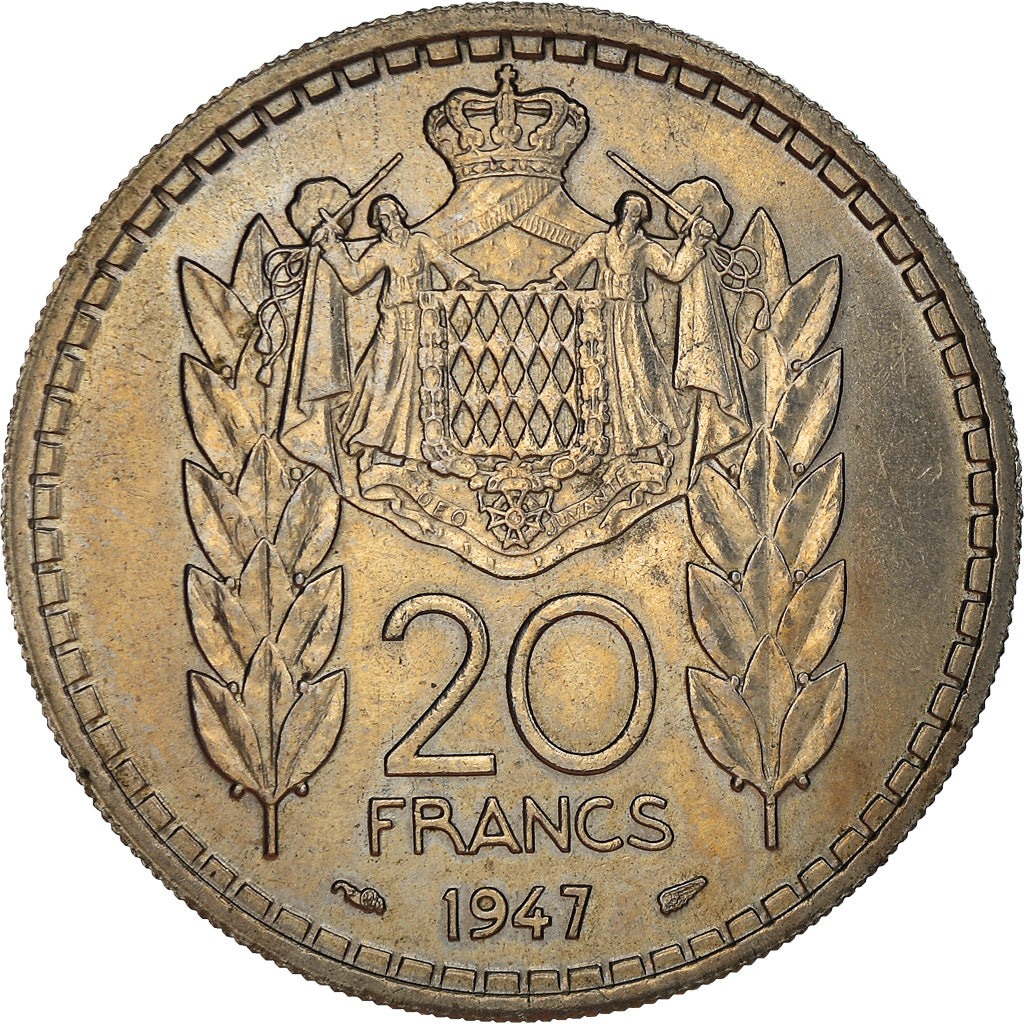 Moneta, Monaco, Louis II, 20 Francs, Vingt, 1947, AU(50-53), Miedź-Nikiel