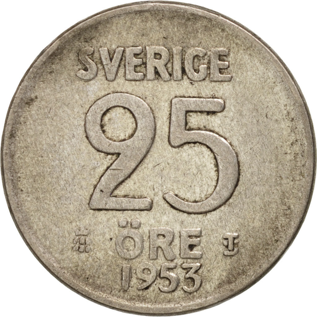 Coin, Sweden, Gustaf VI, 25 Öre, 1953, EF(40-45), Silver, KM:824