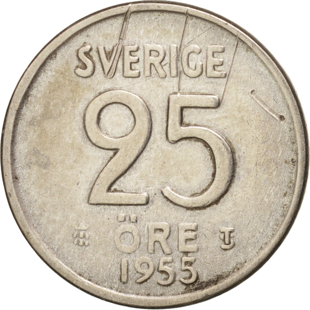 Coin, Sweden, Gustaf VI, 25 Öre, 1955, EF(40-45), Silver, KM:824