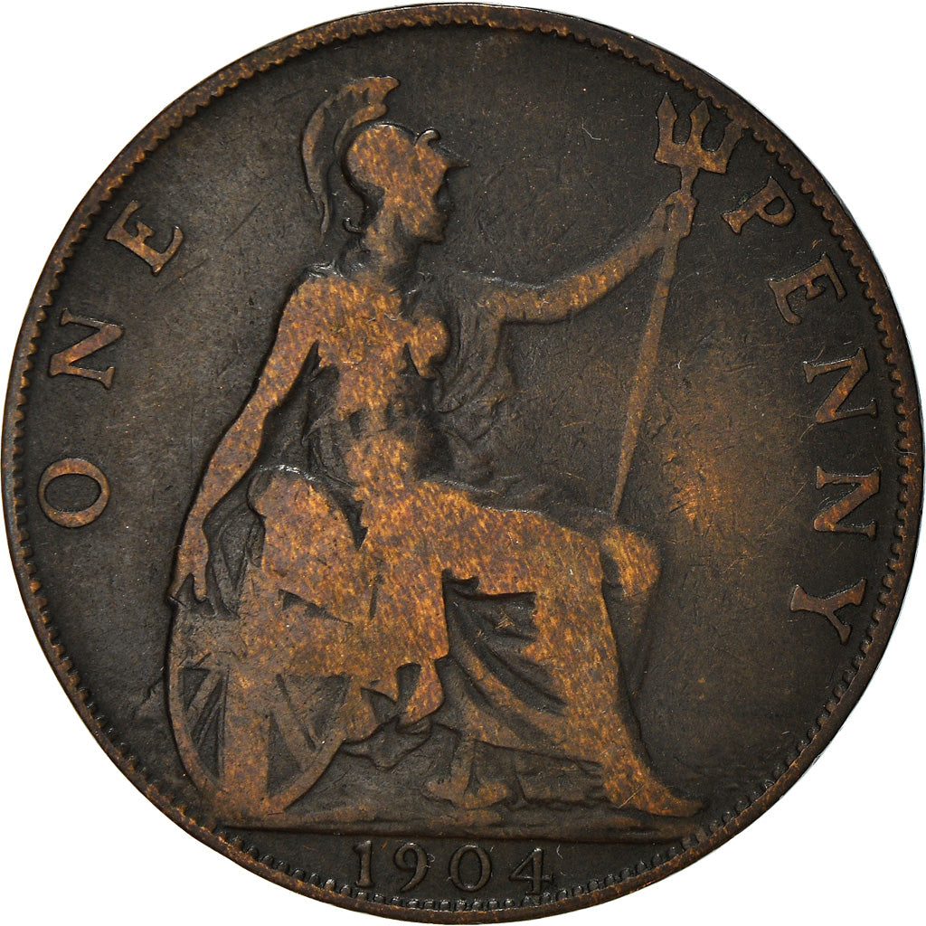 Moneda, Gran Bretaña, Edward VII, Penny, 1904, BC+, Bronce, KM:794.2