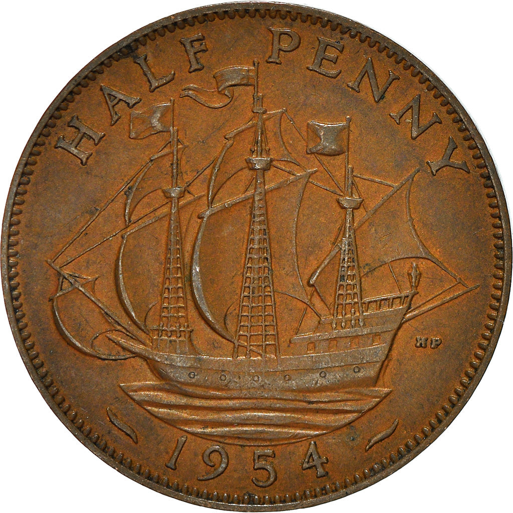 Moeda, Grã-Bretanha, Elizabeth II, 1/2 Penny, 1954, VF(30-35), Bronze, KM:896