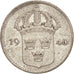 Moneta, Svezia, Gustaf V, 10 Öre, 1940, BB, Argento, KM:780