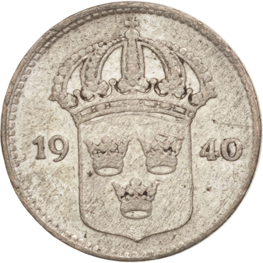 Coin, Sweden, Gustaf V, 10 Öre, 1940, EF(40-45), Silver, KM:780
