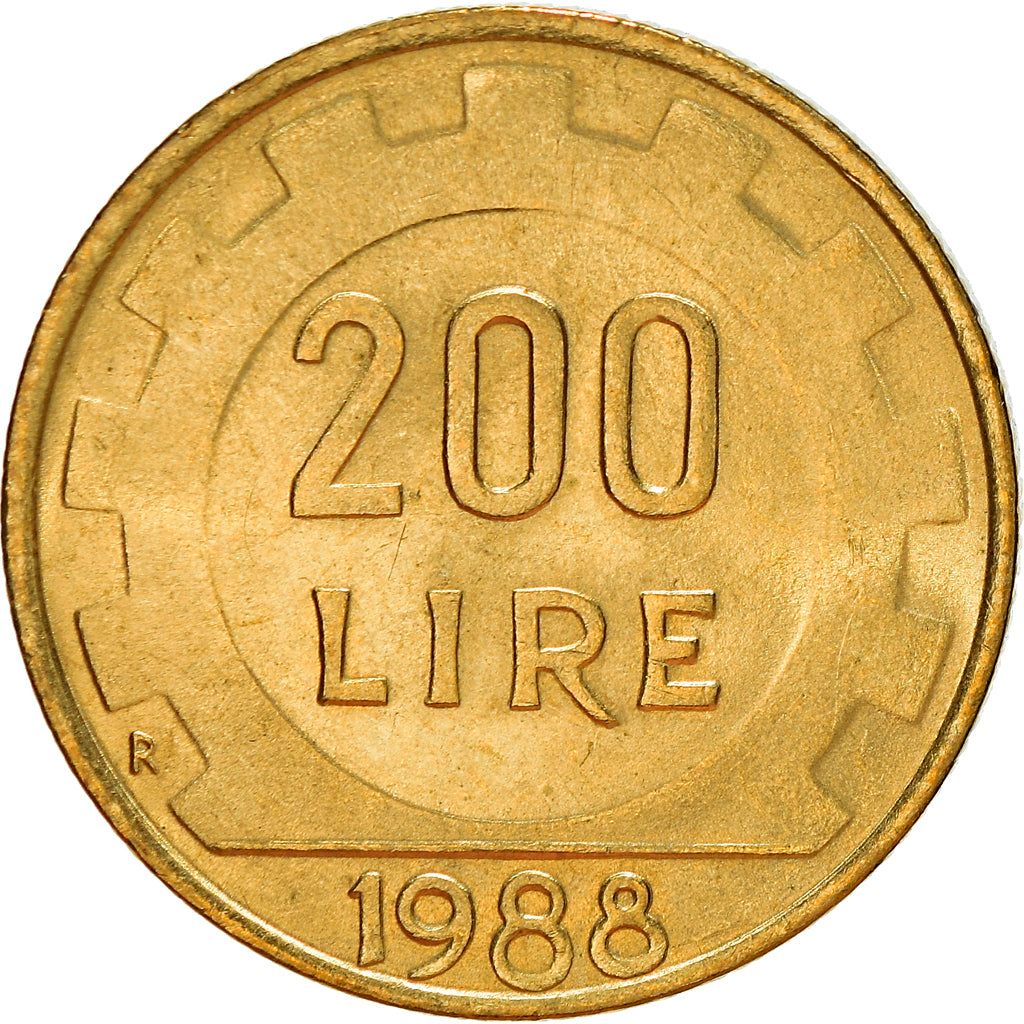 Coin, Italy, 200 Lire, 1988, Rome, AU(50-53), Aluminum-Bronze, KM:105