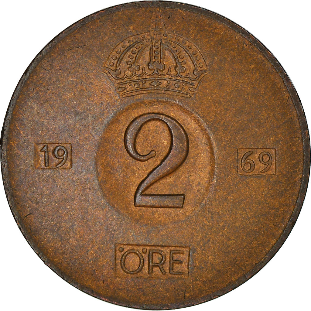 Monnaie, Suède, Gustaf VI, 2 Öre, 1969, TTB+, Bronze, KM:821
