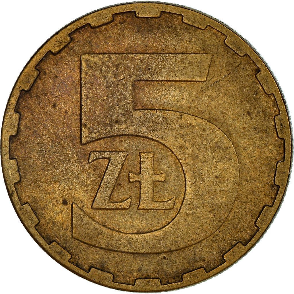 Münze, Polen, 5 Zlotych, 1985, Warsaw, S+, Messing, KM:81.1
