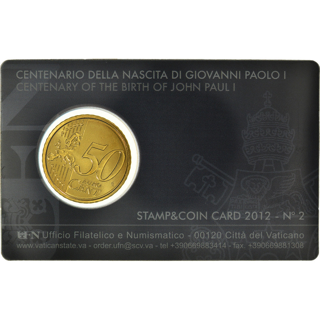 VATICAN CITY, 50 Euro Cent, 2012, Rome, Coin card, MS(65-70), Brass