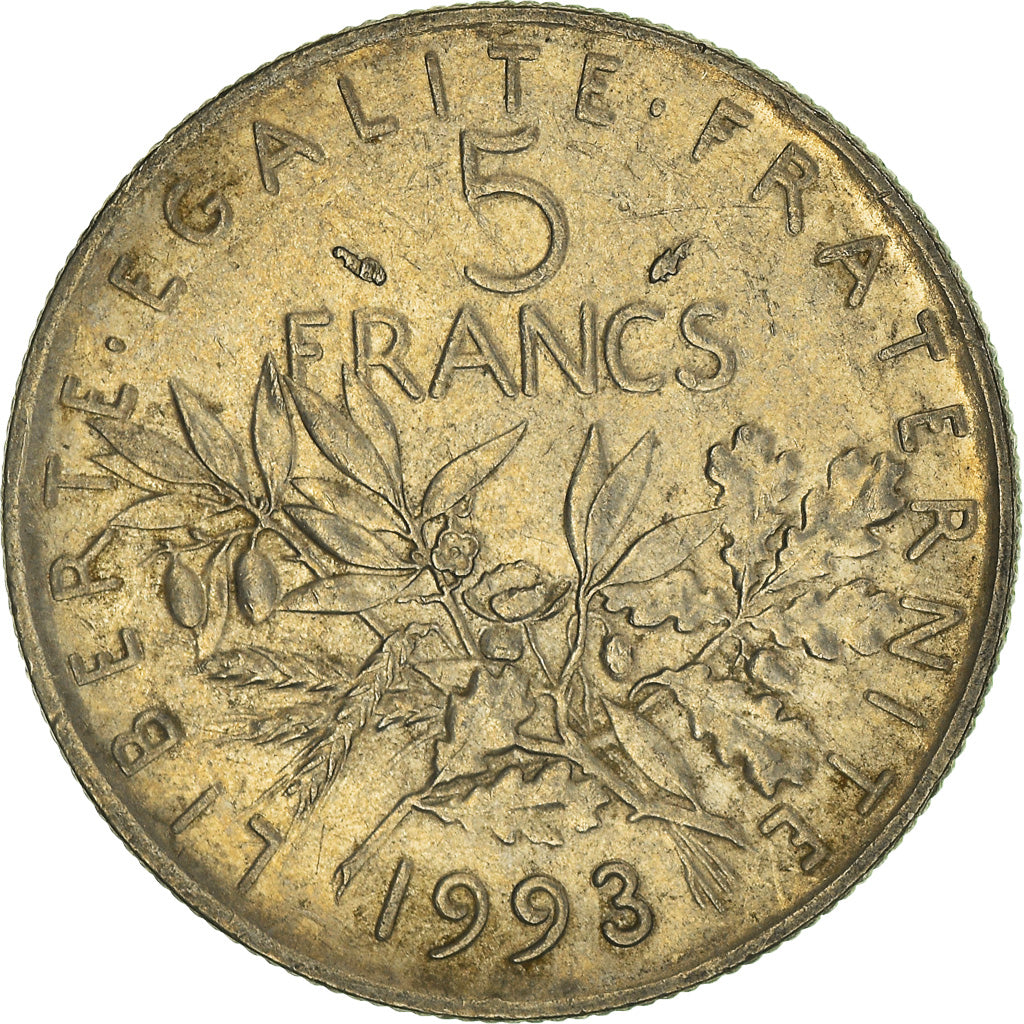 Moneta, Francja, Semeuse, 5 Francs, 1993, Paris, EF(40-45), Nikiel powlekany
