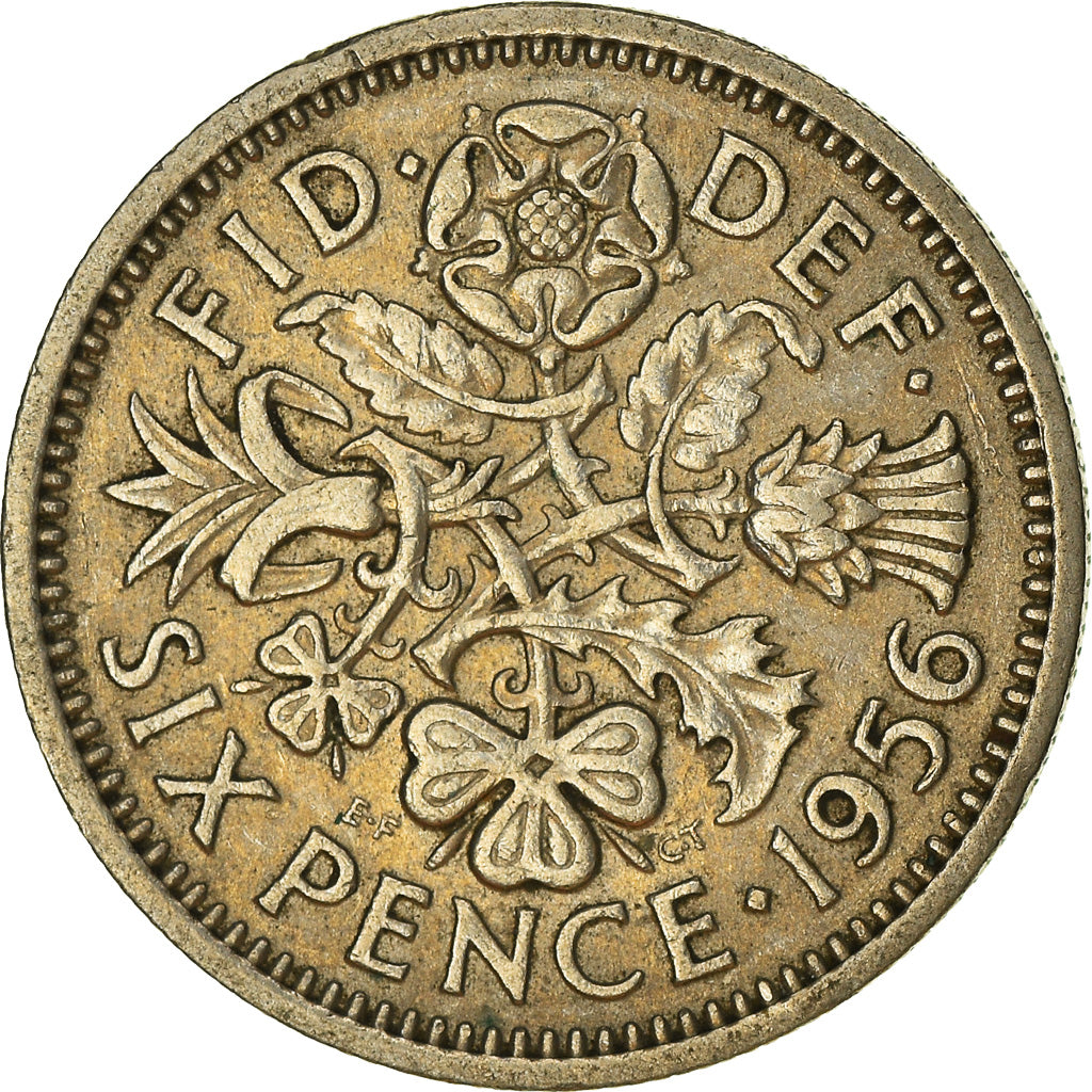 Moeda, Grã-Bretanha, Elizabeth II, 6 Pence, 1956, VF(30-35), Cobre-níquel