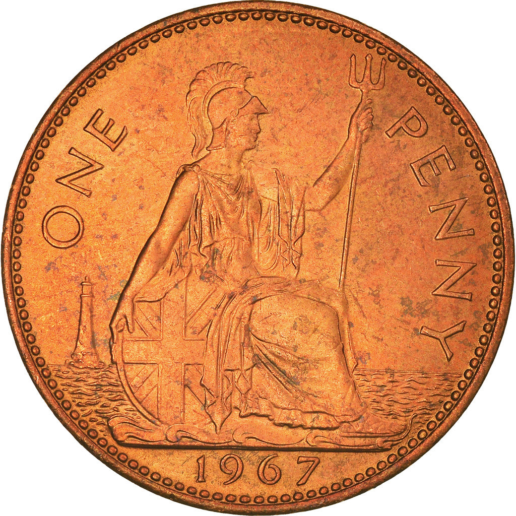 Coin, Great Britain, Elizabeth II, Penny, 1967, AU(50-53), Bronze, KM:897