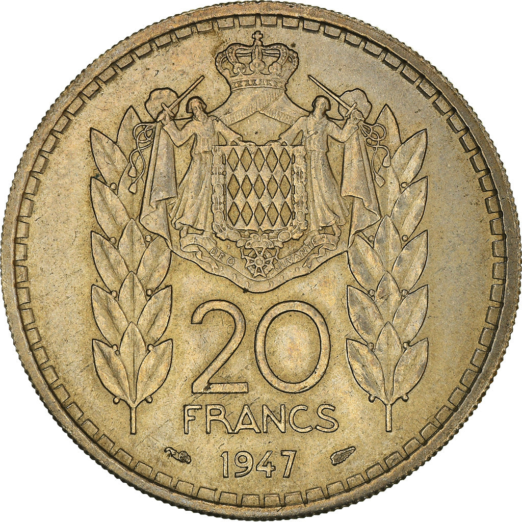 Coin, Monaco, Louis II, 20 Francs, Vingt, 1947, EF(40-45), Copper-nickel