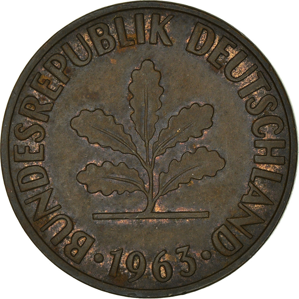 Munten, Federale Duitse Republiek, 2 Pfennig, 1963, Karlsruhe, ZF, Bronzen