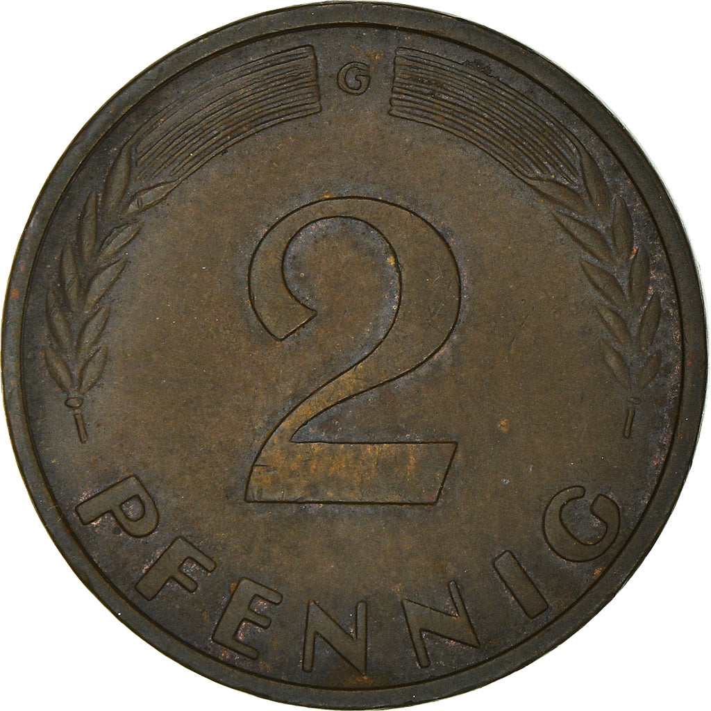 Munten, Federale Duitse Republiek, 2 Pfennig, 1963, Karlsruhe, ZF, Bronzen