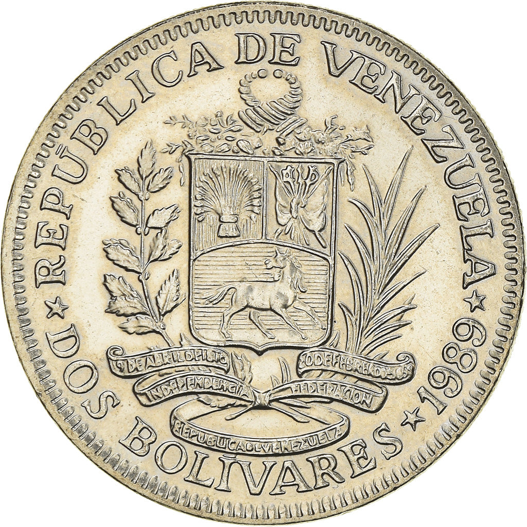Monnaie, Venezuela, 2 Bolivares, 1989, SUP+, Nickel Clad Steel, KM:43a.1