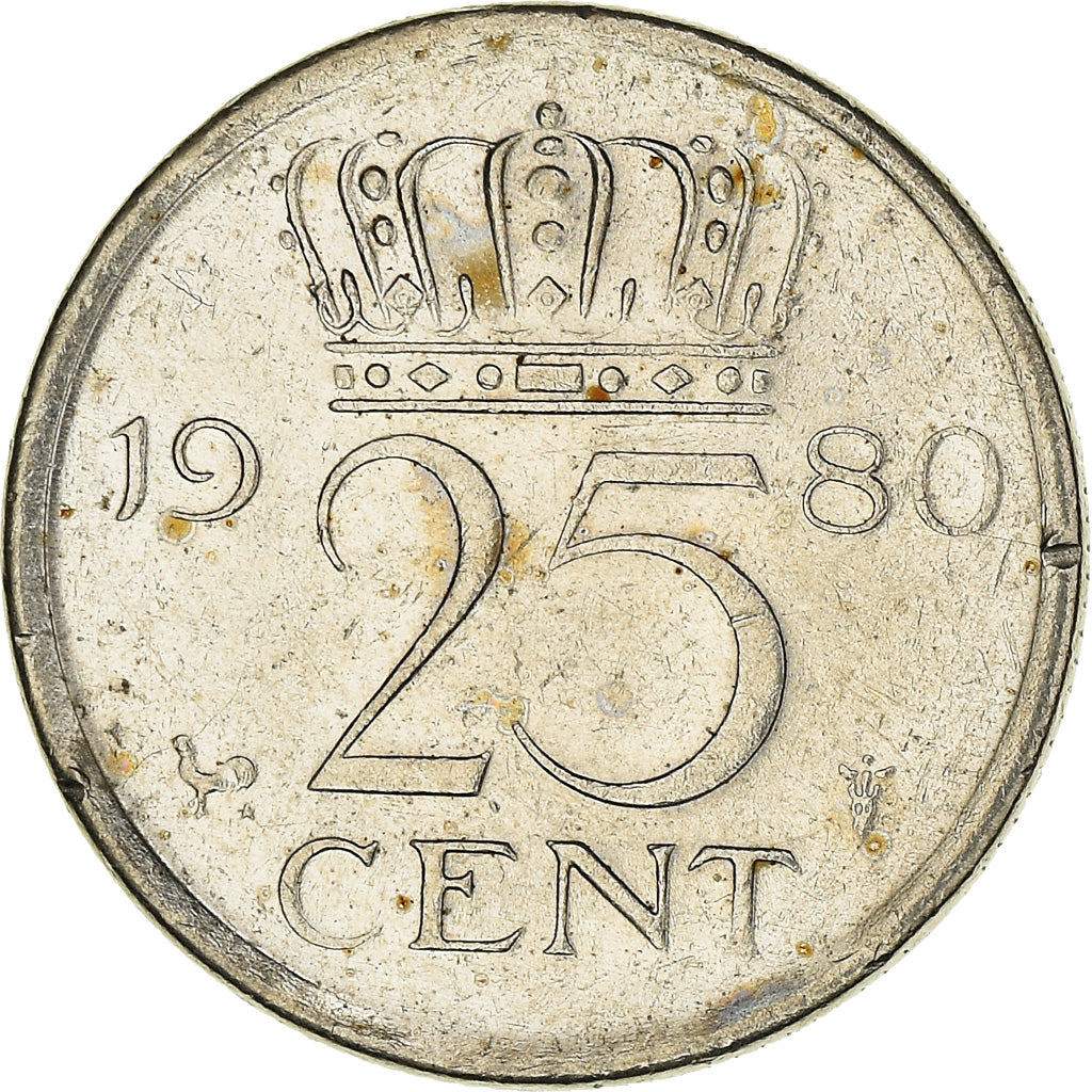 Países Bajos, 25 Cents, 1980, Níquel, MBC, KM:Pn136