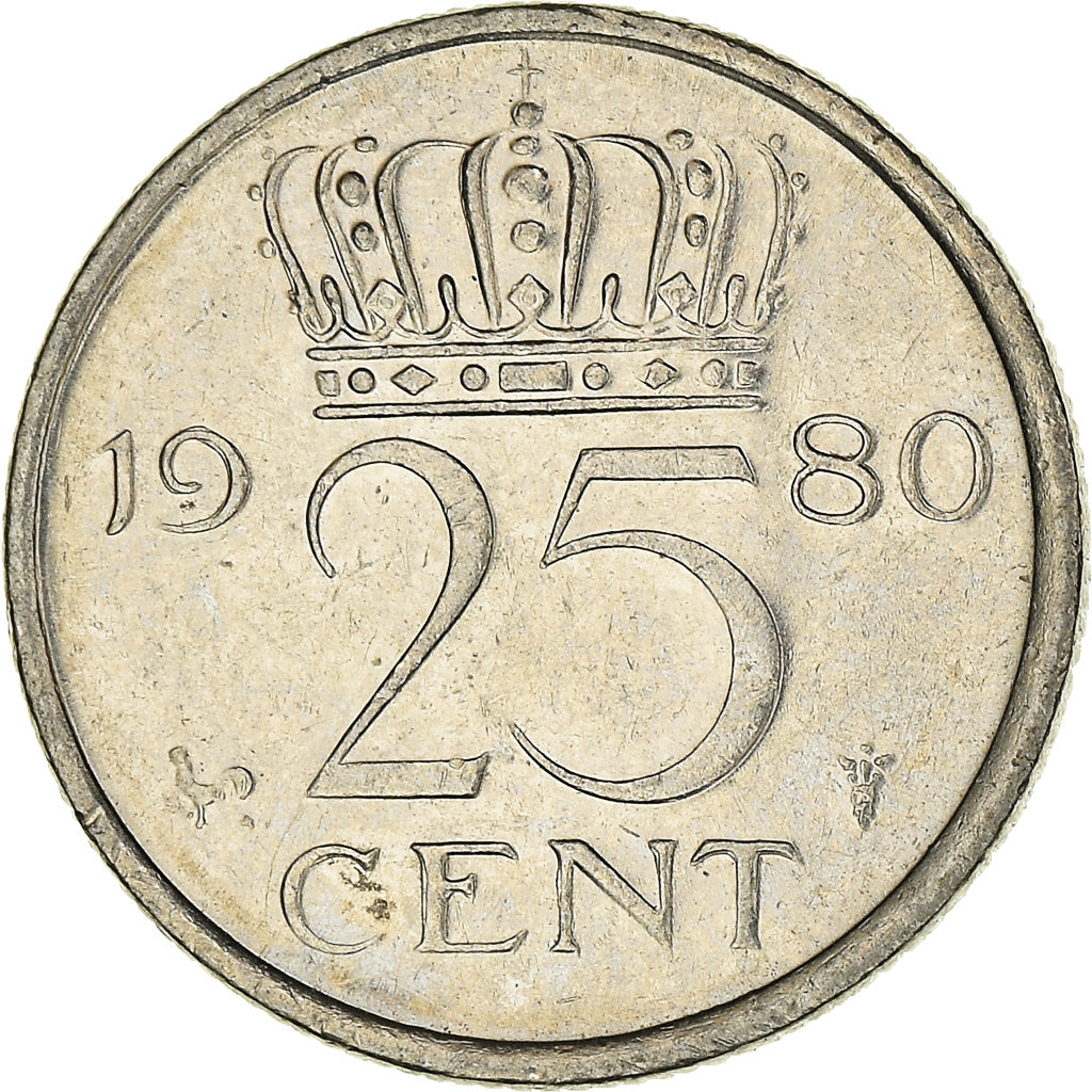 Moneta, Paesi Bassi, 25 Cents, 1980, BB, Alluminio, KM:Pn136