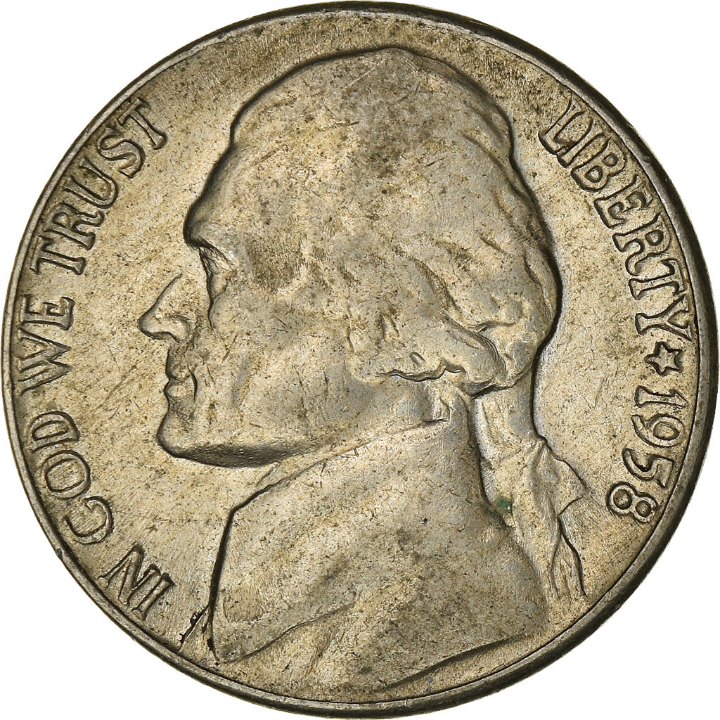 Moeda, Estados Unidos da América, Jefferson Nickel, 5 Cents, 1958, U.S. Mint