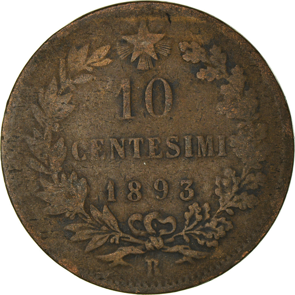 Moeda, Itália, Umberto I, 10 Centesimi, 1893, Rome, VF(20-25), Cobre, KM:27.2