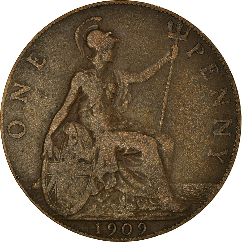 Coin, Great Britain, Edward VII, Penny, 1909, VF(20-25), Bronze, KM:794.2