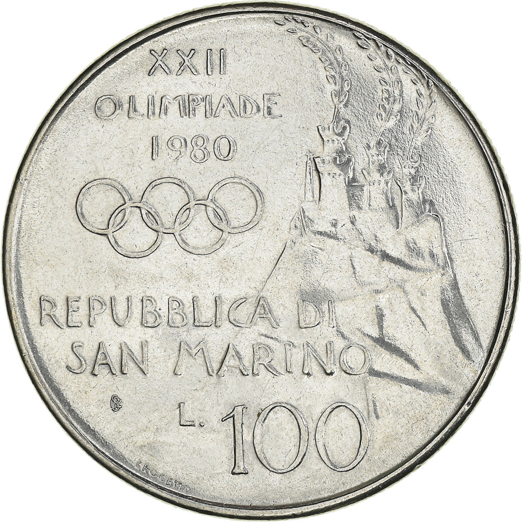 Moeda, San Marino, 100 Lire, 1980, Rome, AU(50-53), Aço, KM:108